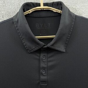 BYLT Polo Shirt Mens Large Dark Gray Geometric Performance Plus Drop Cut Stretch